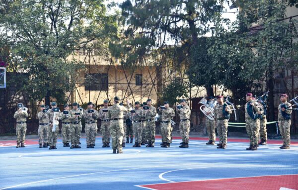 The Band of the Brigade of Gurkhas performs in the British School in Kathmandu